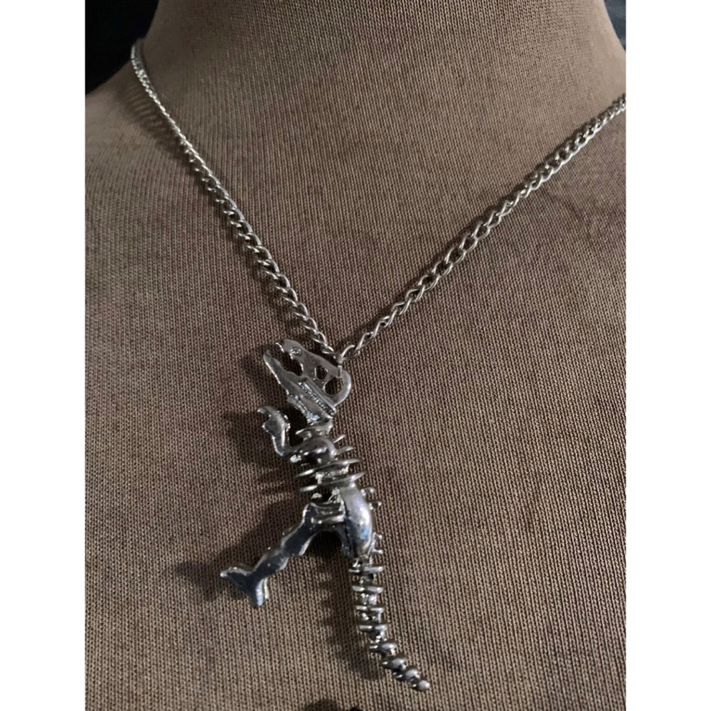 Dinosaur Necklace Silver Tone. Goth.